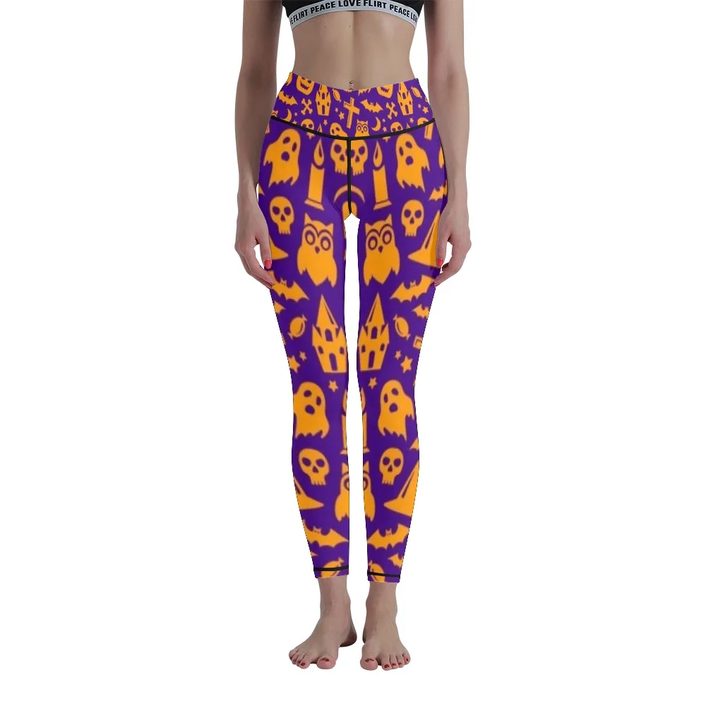 

HalloweenPumpkin Skull Sports Tights Digital Printing Fitness Stretch Yoga Tight High Waist Leggings Women Nine Minutes of Pants