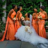 orange one shoulder bridesmaid dresses long mermaid for women streamer sleeveless trumpet wedding guest dress party