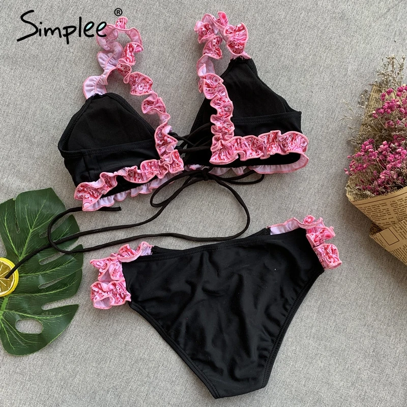 Женский купальник Simplee с рюшами на шнуровке для женщин большим вырезом и эффектом