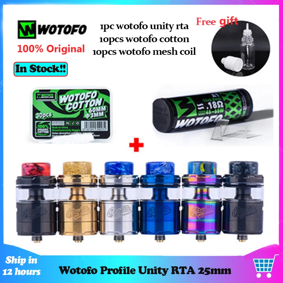 In Stock! Original Wotofo Profile Unity RTA Atomizer Vape Tank 25mm 3.5ml/5ml Top filling Airflow +30Pcs Cotton +10Pcs Mesh Coil |