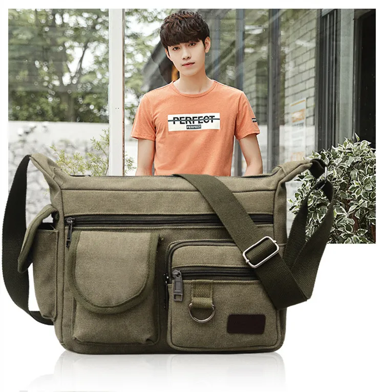 

NINDOT Canvas Shoulder Bags for Young Solid Colors Messenger Strong Fabric Winter Vintage Style Crossbody Bags Multiple Pockets