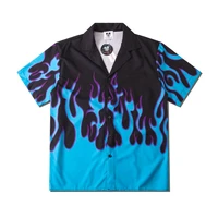 blue flame printed hawaiian shirts men summer short sleeve beach casual holiday couple streetwear hip hop harajuku shirts tops
