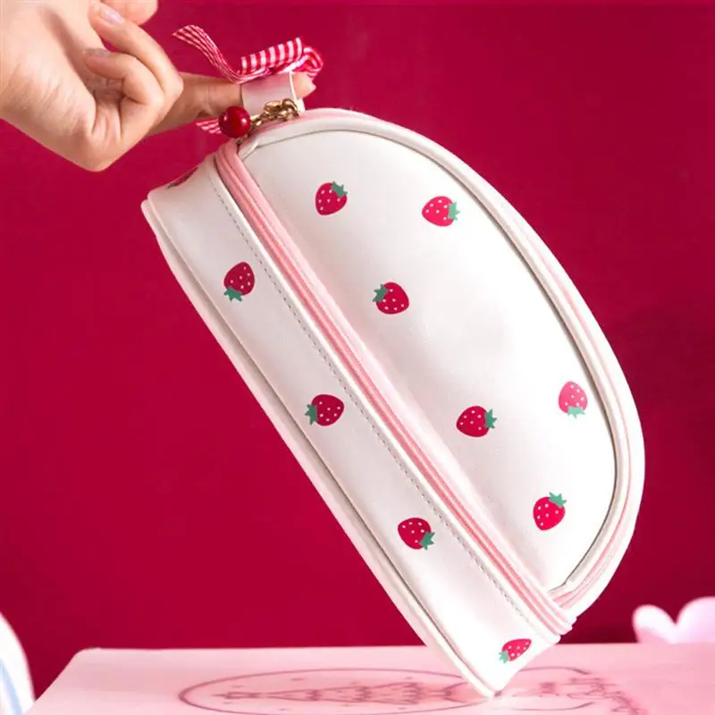 

1Pc Lovely Pen Holder Students Stationery Bag Large Capacity Pen Bag (Strawberry)