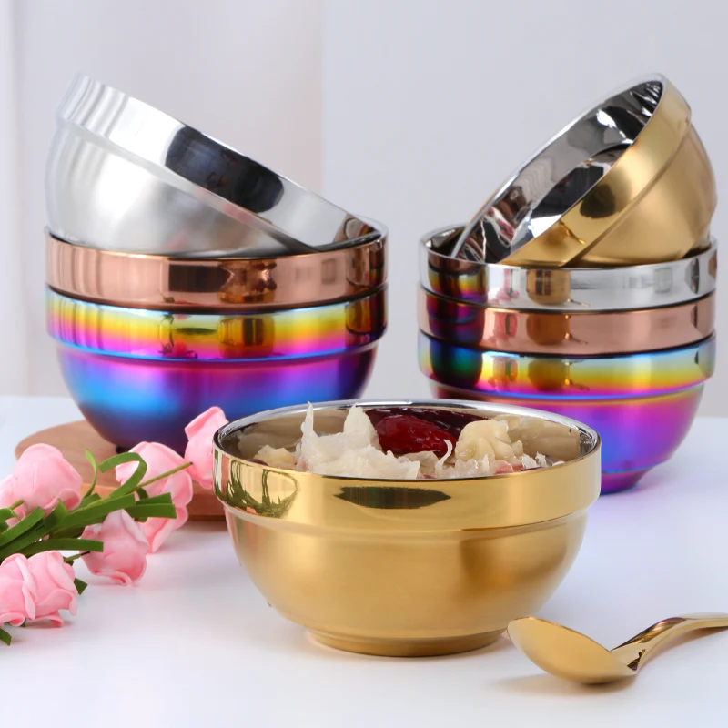 Stainless Steel Rice Bowl Japanese Noodle Bowls Chinese Soup Bowl Anti-scalding Hot Pot Tableware Dumpling Sauce Bowl Small&Big