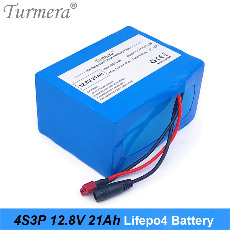 

Turmera 12.8V 21Ah 4S3P 32700 Lifepo4 Battery T Plug with 40A Balanced BMS for Electric Boat and Uninterrupted Power Supply 12V