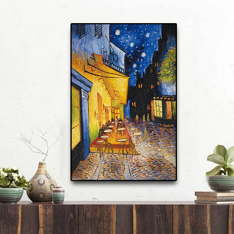 

Famous Van Gogh Cafe Terrace At Night Oil Painting Reproductions on Canvas Posters and Prints Wall Art Picture for Living Room