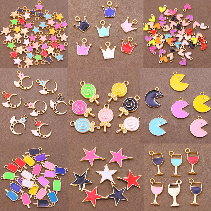10PCs Color EnamelStar heart shape ice cream lollipop crown goblet DIY For Pendant Bracelet Making Jewelry Findings