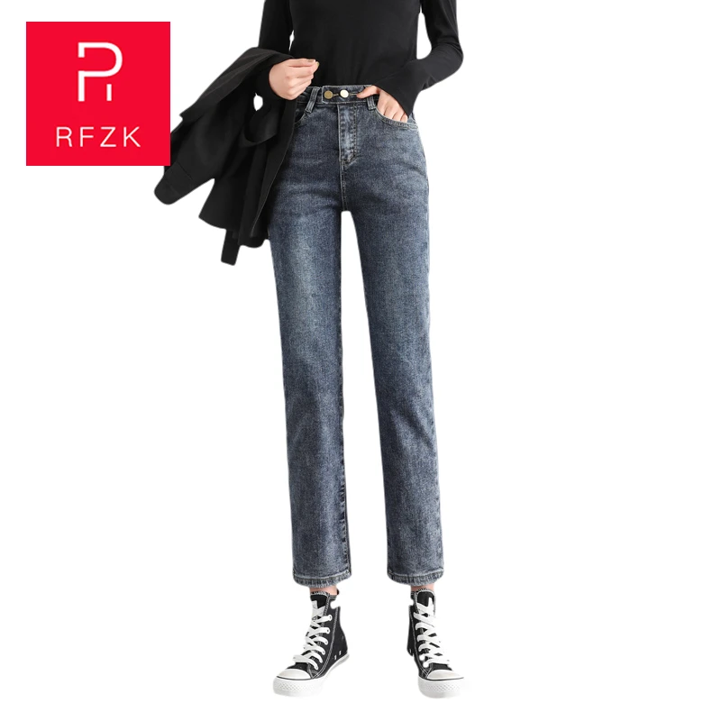 

RFZK Vintage Blue Jeans Woman High Waist Jeans Plus Size Jean Boyfriend Straight Jeans Autumn Spring 2020 New Denim Jeans