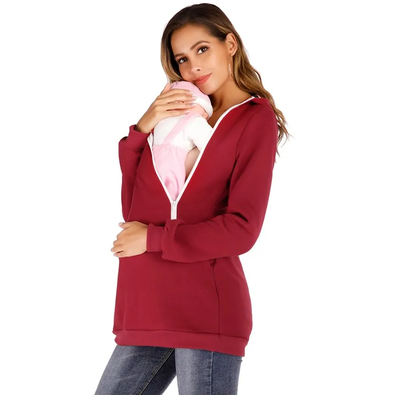 Multifunctional Winter Warm Polar Fleece Maternity Hoodie Zipper Kangaroo Babywearing Jacket Baby Carrier for Pregnant Women