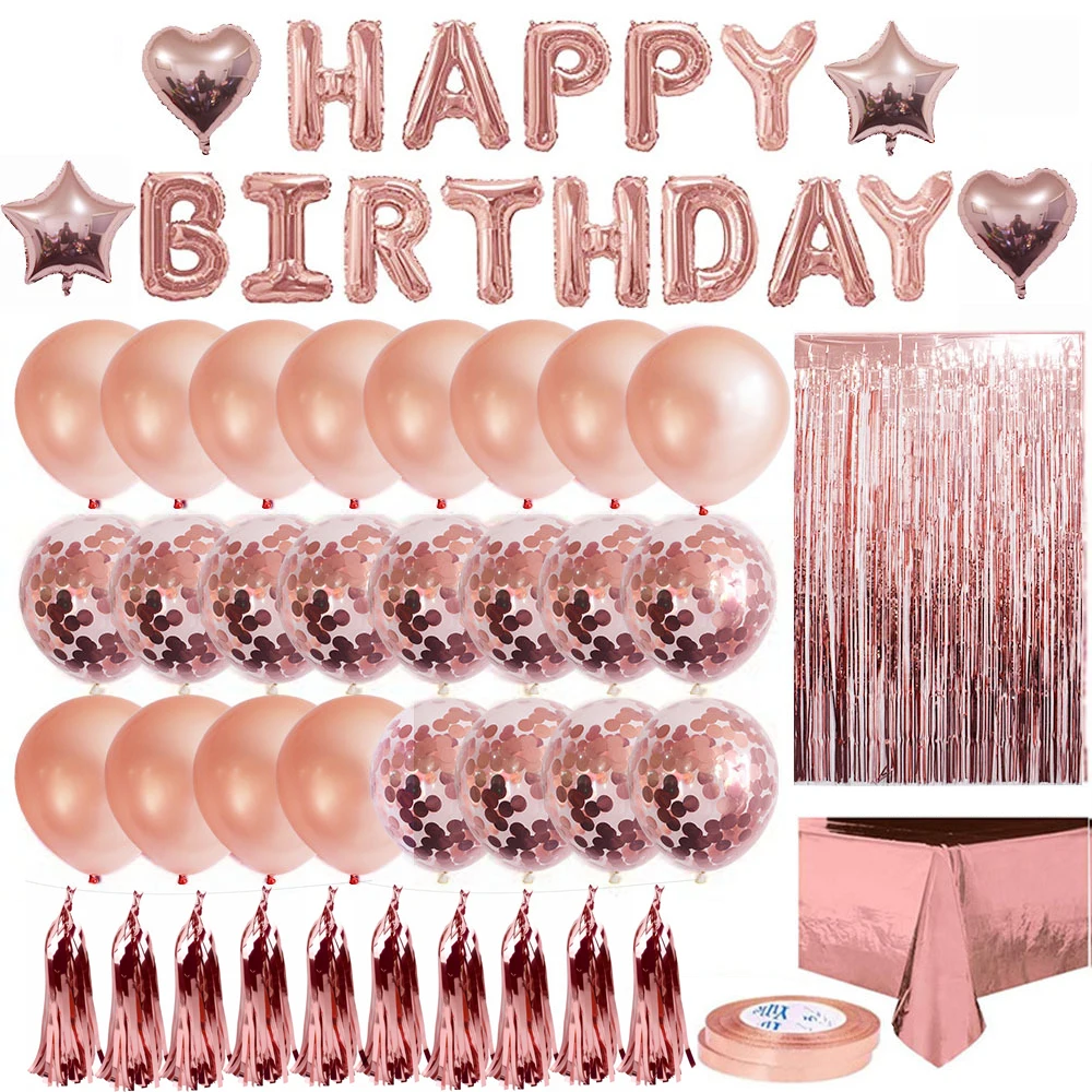 

HAPPY BARTHDAY Balloons Banner Foil Latex Rose Gold Confetti Balloon Set Baby Shower Kids Birthday Wedding Party Decor Supplies