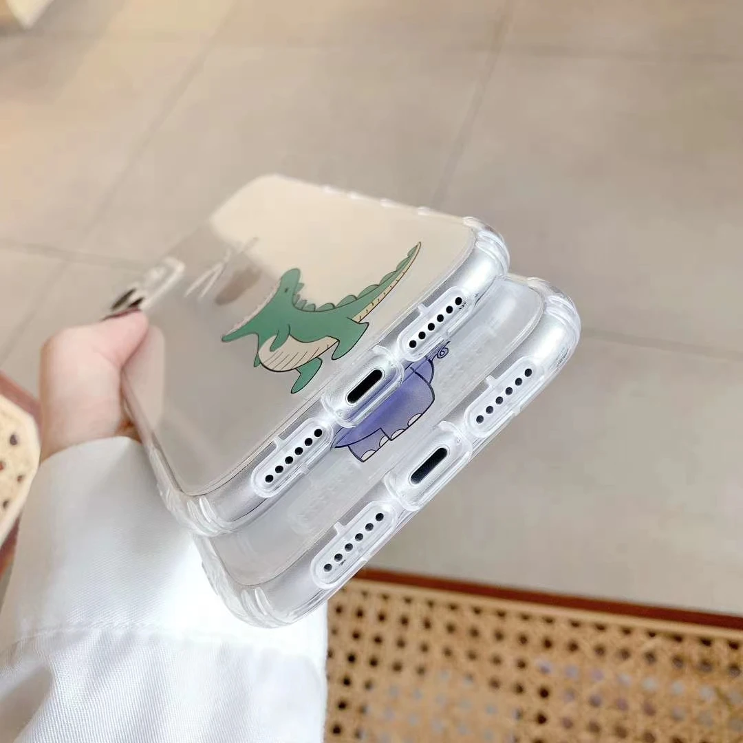 

Funny Cartoon Animal Hippo Dinosaur Clear Phone Case For iPhone 11 12 Pro Max X XS XR 12MINI 7 8 plus Transparent Soft Cover