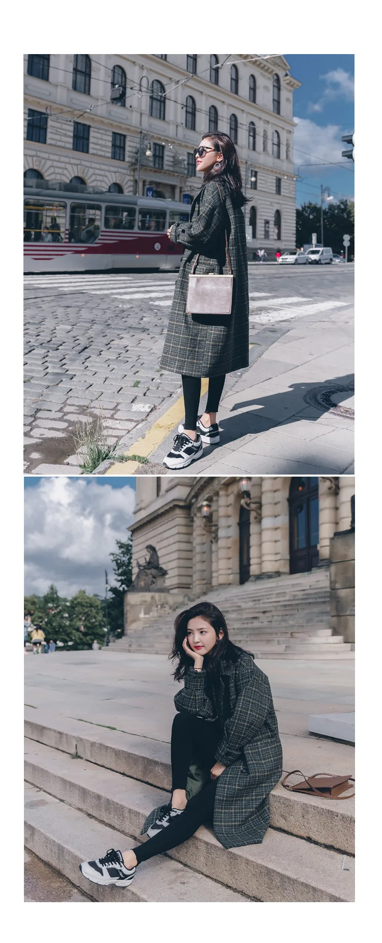 Vintage Plaids Clothes Loose Woollen Coat Women's New Checked Coat Baggy Silhouette Overcoat Tweeds Winter female Outerwear