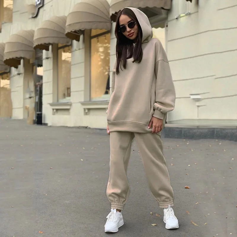

Two Piece Set Casual Tracksuit Women Winter 2021 Women's Sets Oversized Hooded Long Sleeve Hoodie Sport Pants Lady Suit