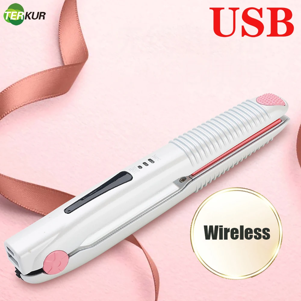

25W Portable Hair Straightener USB Recharging Professional Mini Cordless Hair Flat Iron Dry and Wet LED Display Styling Tools