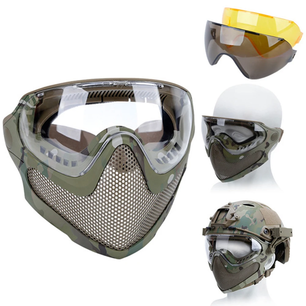 

Airsoft Protective Mask Anti-Fog Goggle Full Face Helmet Mask With Black/Yellow/Lens Tactical CS Shooting Paintball Accessories