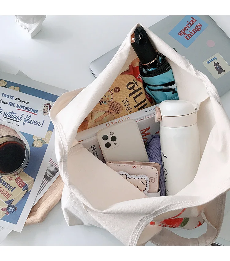 

Embroidery Pattern Women Canvas Shoulder Bags Simple Eco Reusable Ladies Casual Tote Handbags Large Capacity Female Shopping Bag