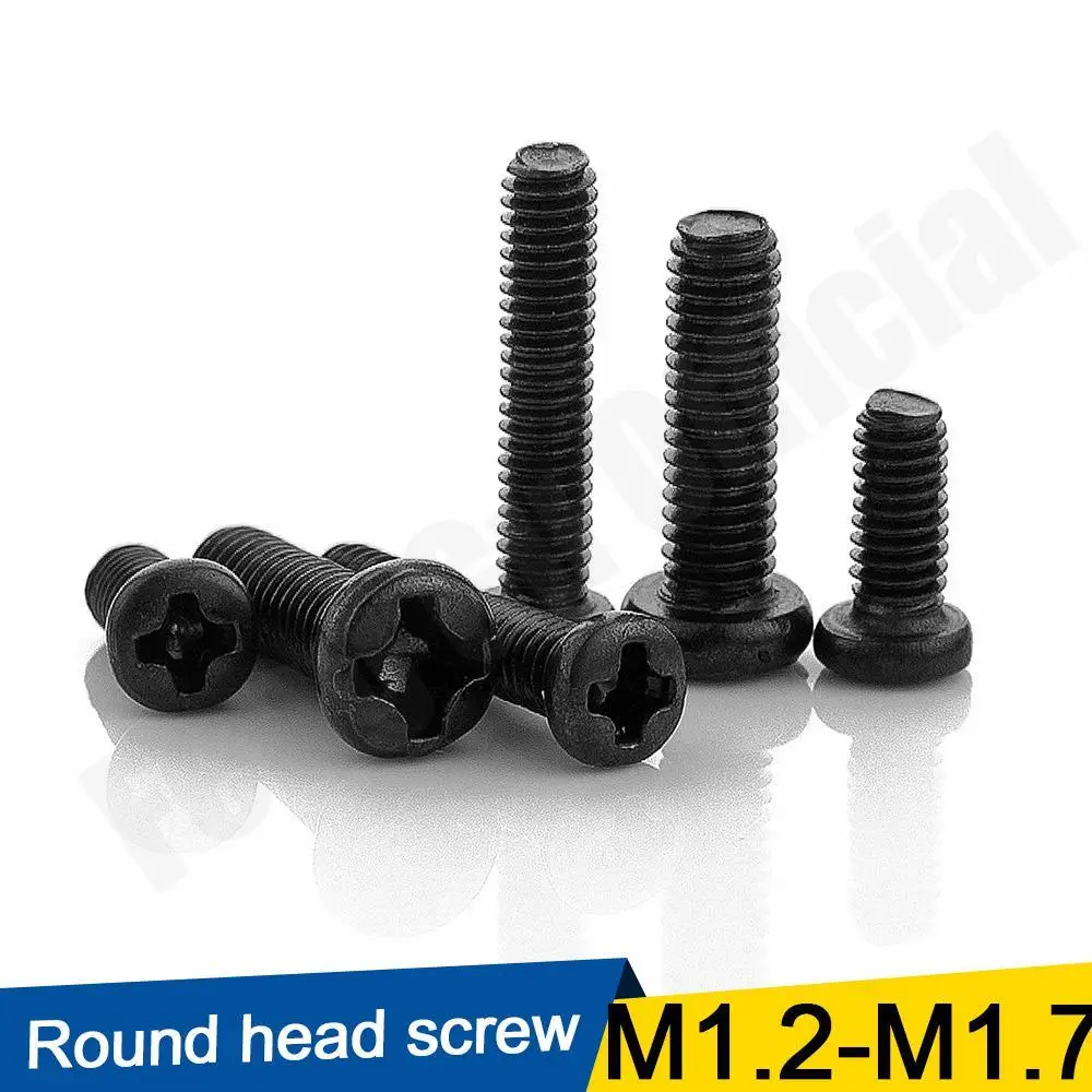 

50pcs Cross Recessed Pan Head Screw M1.2 M1.4 M1.6 M1.7 M2 M2.5 M3 M4 Carbon Steel Black Phillips Machine Screw GB818