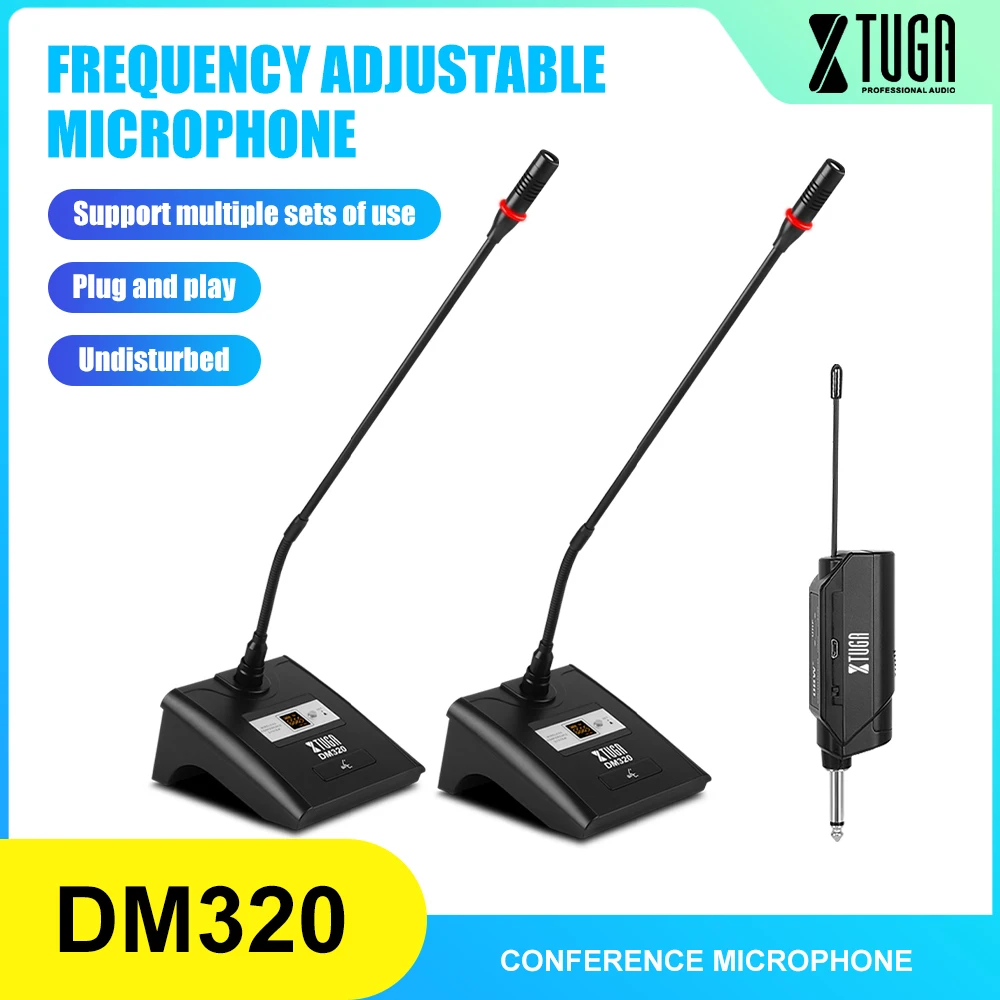 

XTUGA DM320 UHF Gooseneck Microphone 30 Adjustable Frequency Rechargeable Plug&Play 30m Range for Meeting,Computer Gaming,Stream