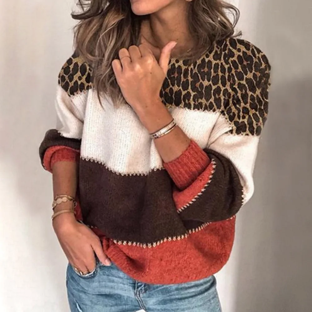 

2021 Autumn Winter Mohair Leopard Sweater Women Pullover Plus Size Womens Sweaters High Quality Knitted Oversized Sweater Jumper
