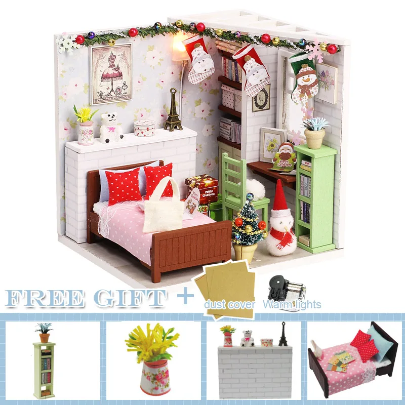 SDM09C CUTEBEE кукольный дом Миниатюрный DIY кукольный домик с деревянная мебель для дома игрушки для детей рождественские подарки - Цвет: SDM09C
