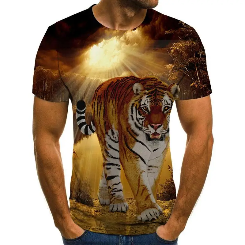 

New 3D Animal Cat /Tiger Print Cool Funny T-Shirt Summer Tops T Shirt Men O Neck Short Sleeve Fashion male S-6xl 2021