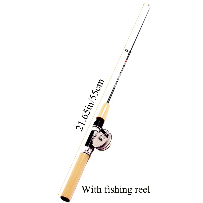 55cm and reel Зимние металлические Рыболовные катушки, удочки для подледной рыбалки, Мини Удочка, упругие Углеродные приманки, Удочка, противоскользящая деревянная цветная ручка, 1 шт - Цвет: 55cm and reel