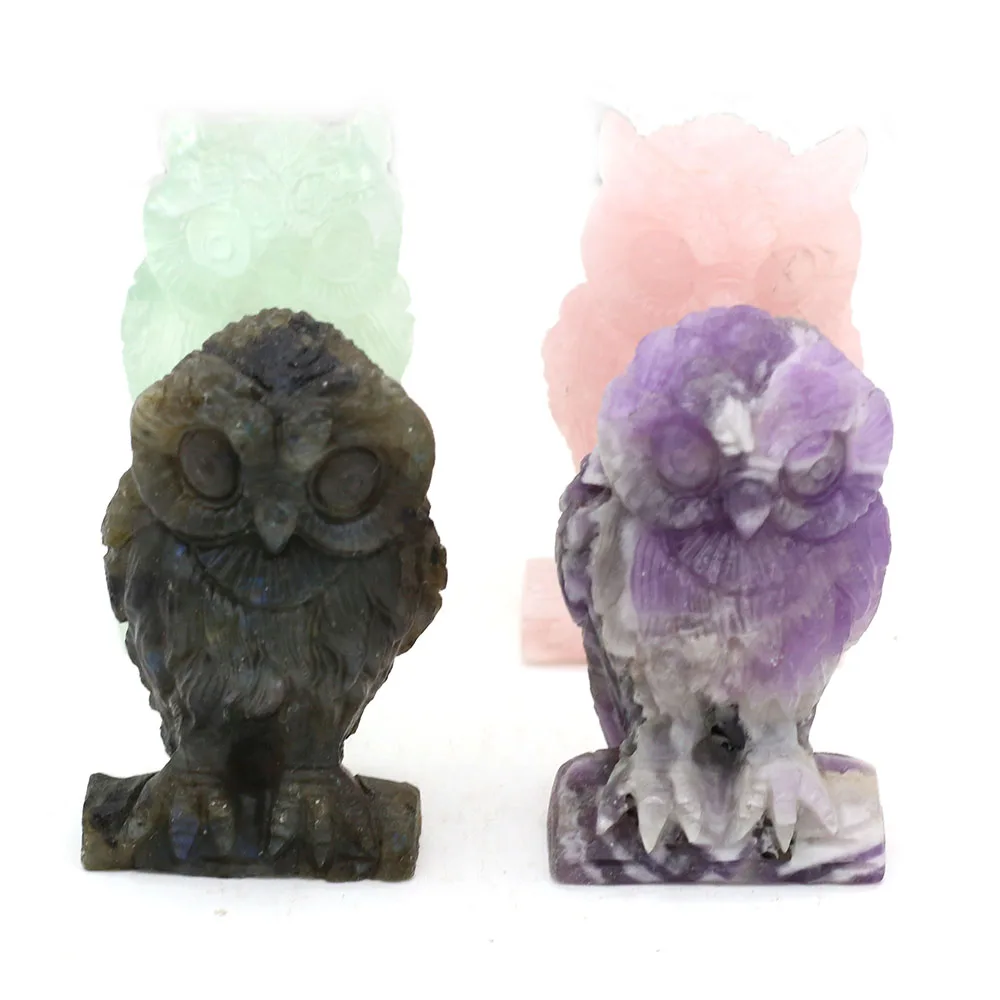 Animal Decoration Natural Stone Owl-Shaped Artificial Mini Ornament Lucky Gift Bed-Room Garden Office Desk Small Ornaments
