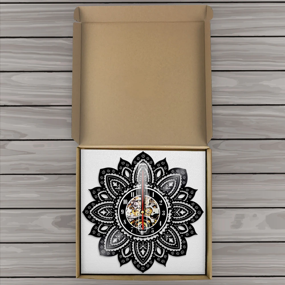 Мандала лотоса настенные часы в форме цветка виниловых пластинок современный