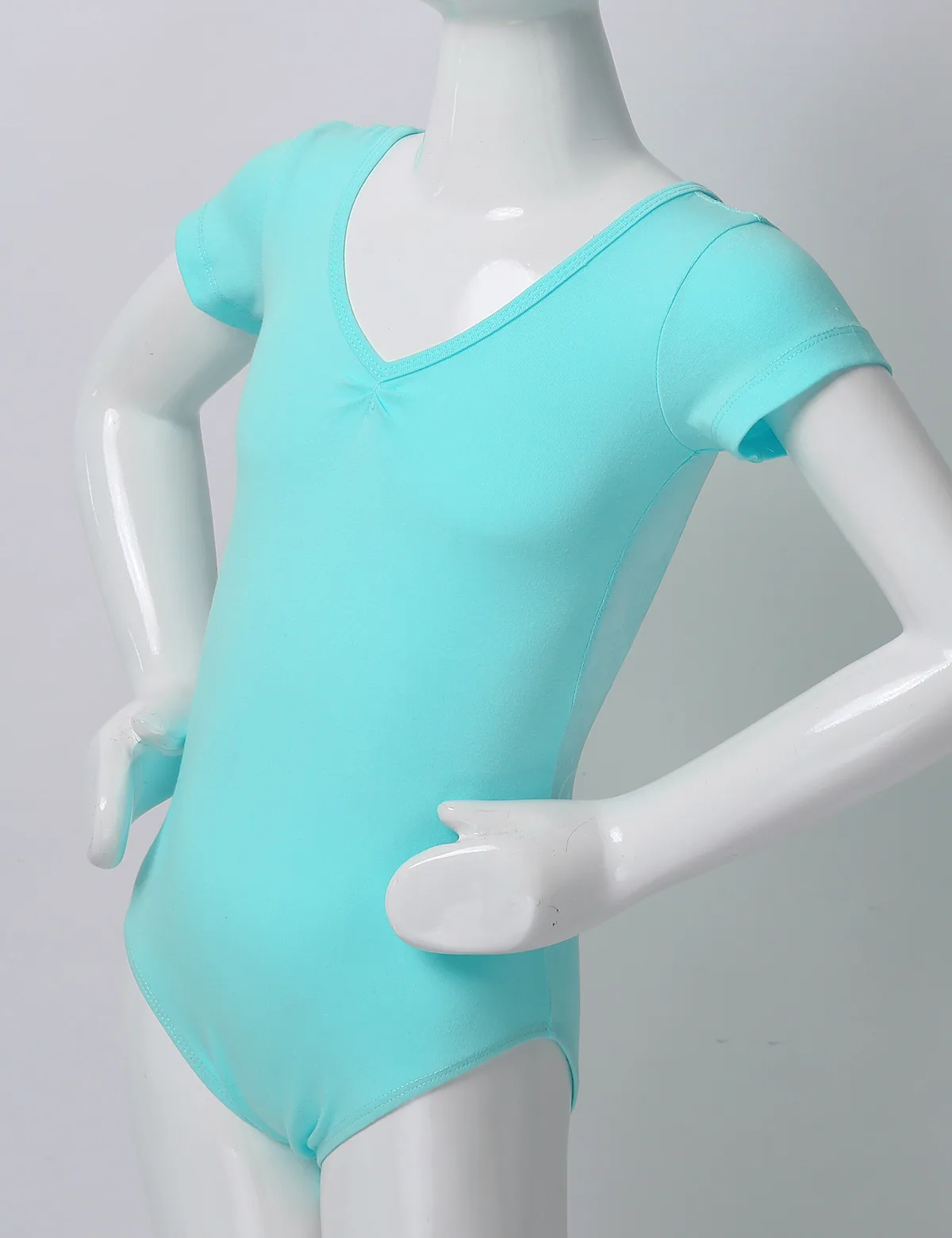 Балетный гимнастический купальник с коротким рукавом v-образным вырезом и