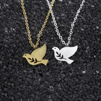 olive branch peace dove necklaces for women men gold silver color stainless steel chain pigeon bird pendant necklace jewelry