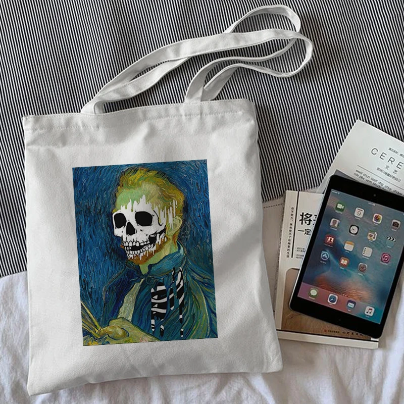 

Women Canvas Shopping Bag Artistry Funny Skeleton Print Female Canvas Bag Shoulder Bag Eco Handbag Tote Bag Reusable Shopper Bag