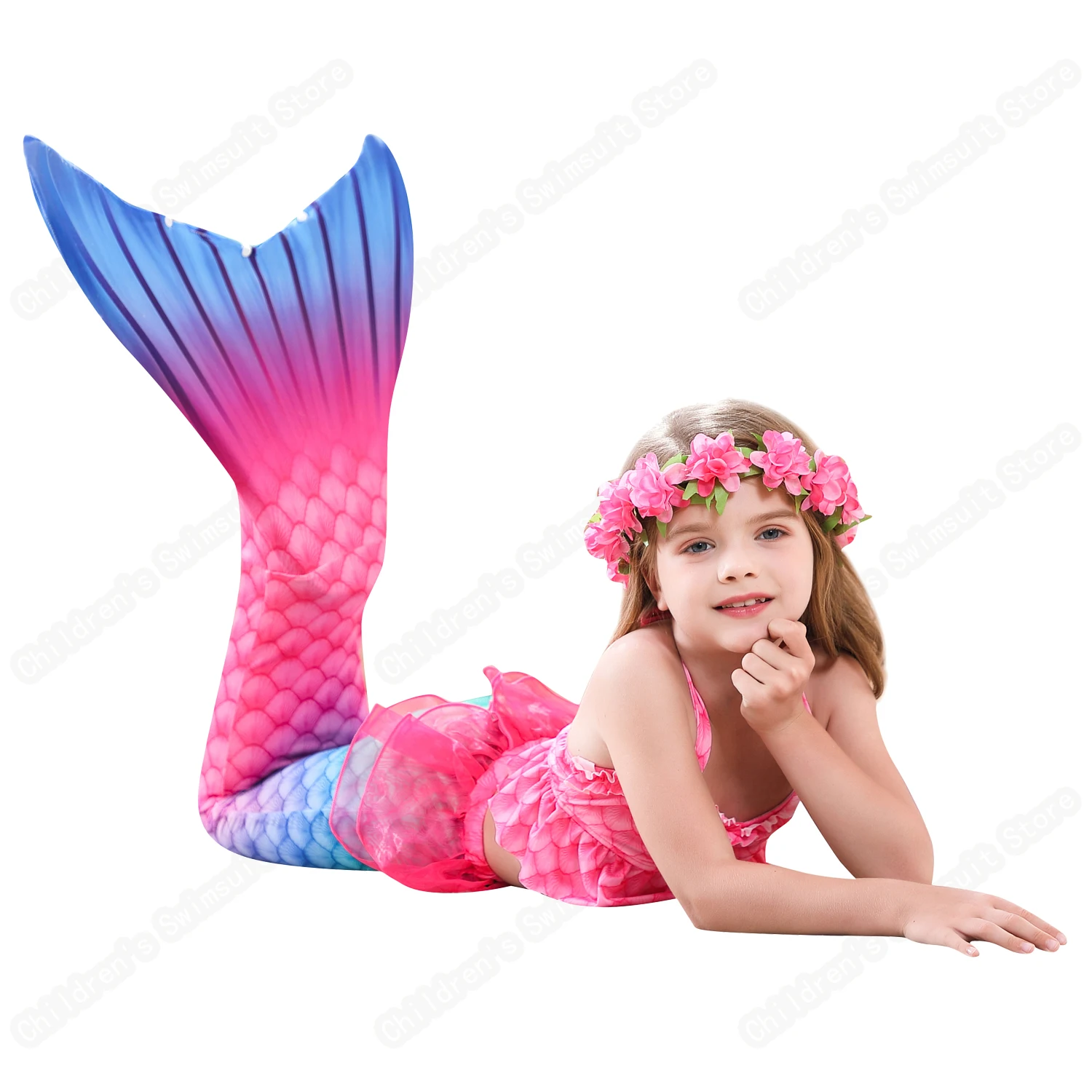 

Summer Hot Sale Girls Mermaid Tail Swimsuit For Swimming Show With Cap And Goggles Children's Beach Sunbathing Split Bikini
