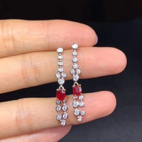 natural red ruby stone drop earrings 925 silver natural gemstone earring luxurious circle big tassel wheat women party jewelry