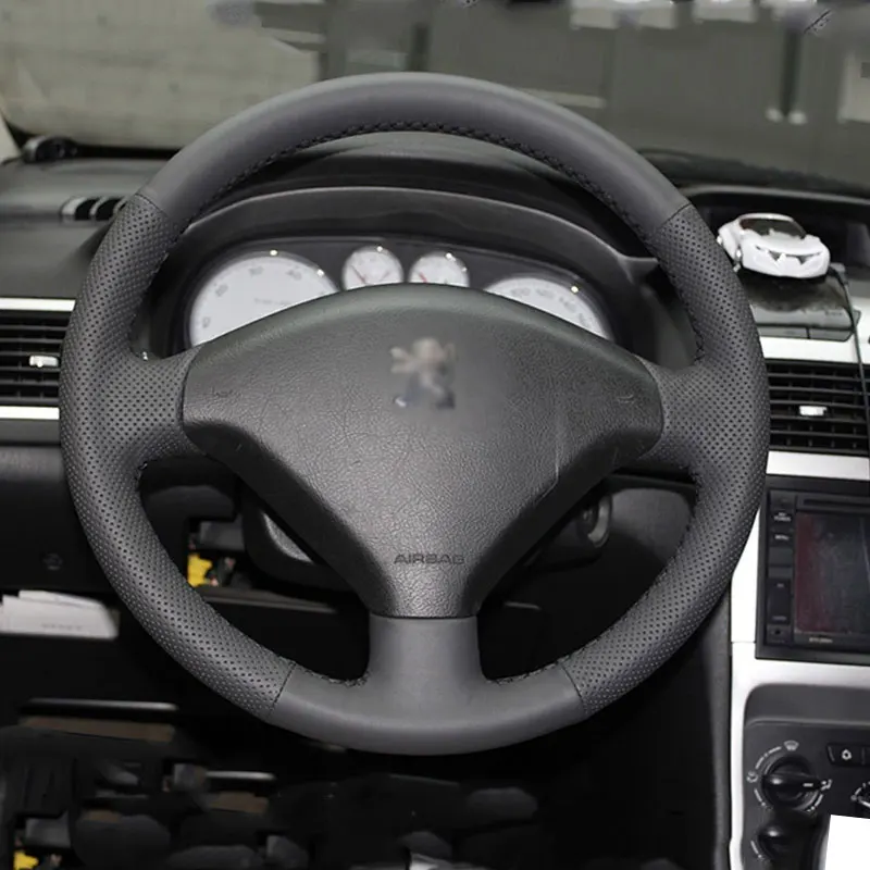 Черный кожаный чехол LUNDA с ручной строчкой для Peugeot 307|car steering wheel cover|steering coverwheel cover |