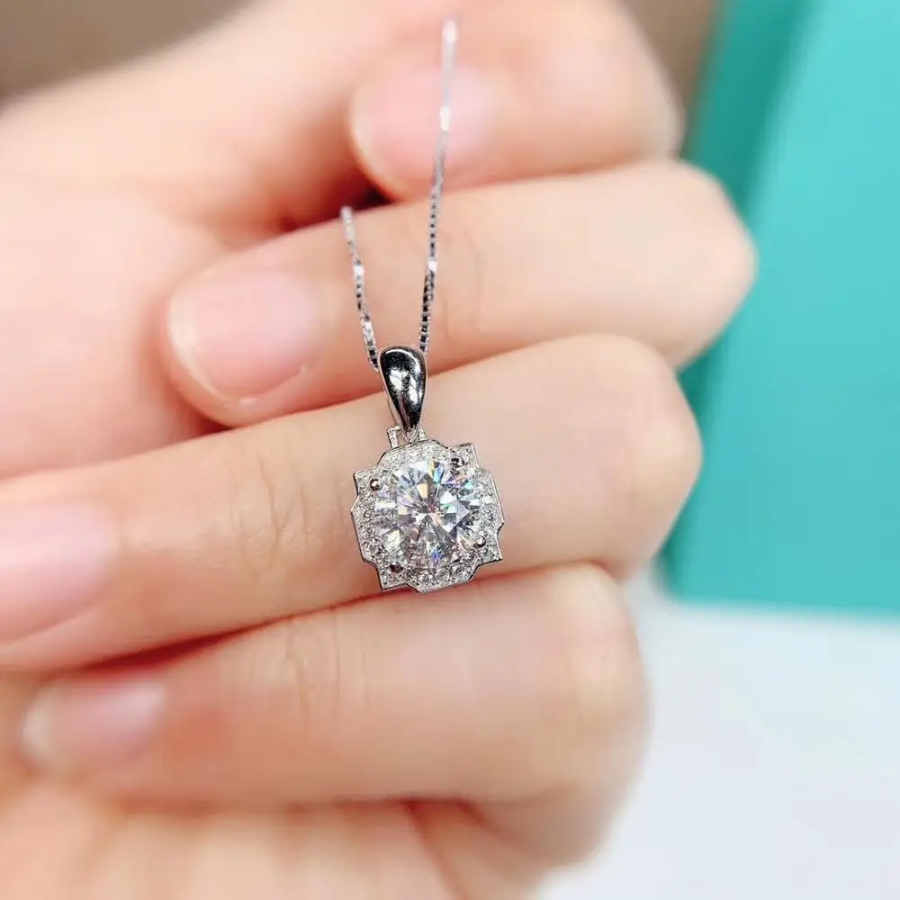 Круглые серебряные подвески poethes Of Jew Store 1ct D VVS роскошные Подвески Moissanite Weding для