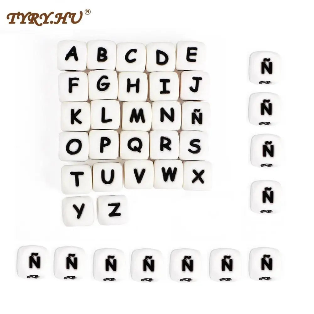 

TYRY.HU, 10 шт., буквы испанского алфавита, силиконовые бусины, «сделай сам», для детей, бусины 12 мм, ожерелье, пищевой силикон, Прорезыватель для з...