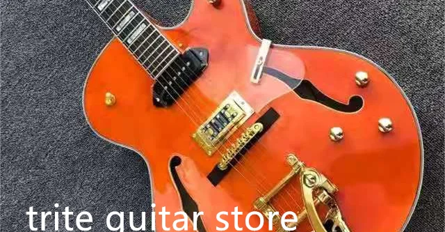 Качественная G оранжевая электрическая джазовая гитара золотой Bigsby bridge с полым