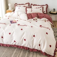 cute strawberry cotton home textiles cartoon duvet cover pillow case with sheet bed sheet boy kid teen girl bedding linen 34pcs