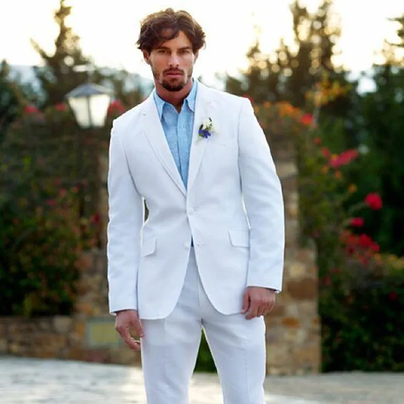 

2021 White 2Buttons Blazer Men Suits Slim Fit Summer Beach Wedding Groom Tuxeods Notch Lapel Bespoke Vestidos (Jacket+Pants+Tie)