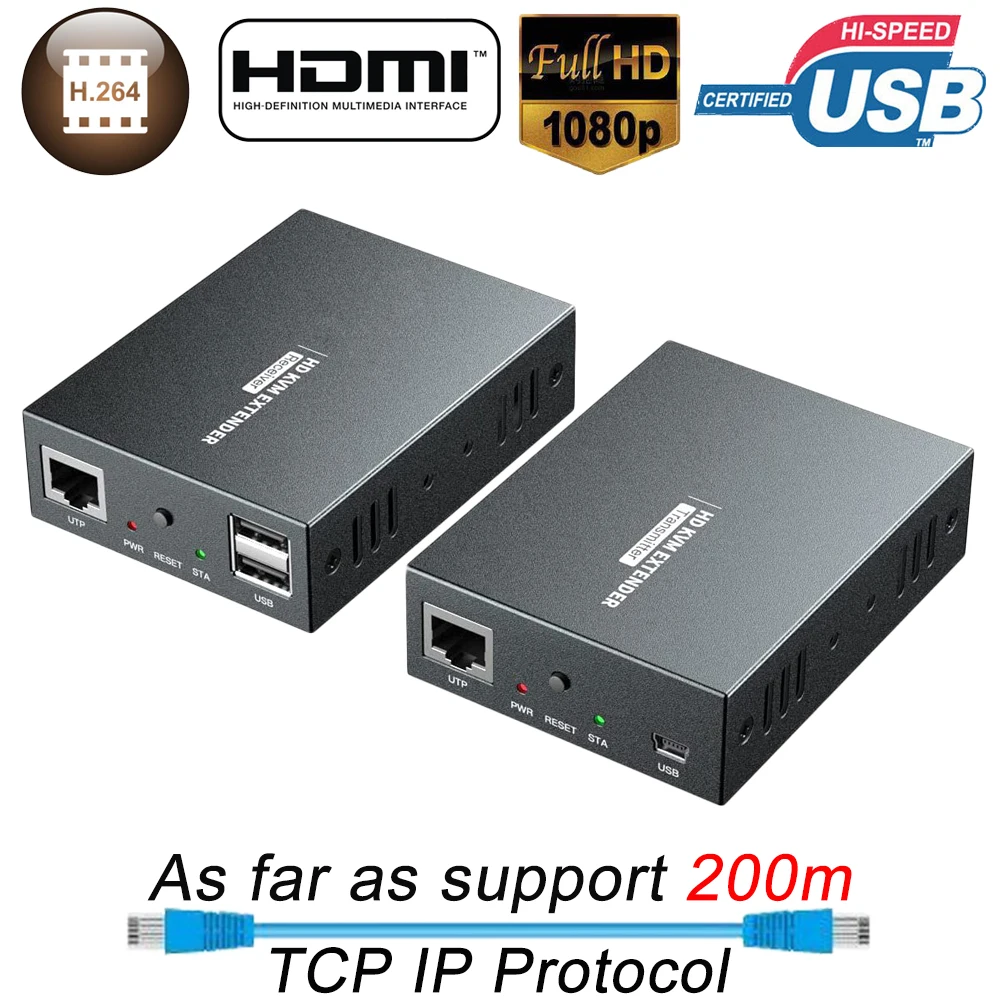 

2022 Navceker HDMI KVM Extender Over IP RJ45 Ethernet Network KVM Extender USB HDMI 200M Over UTP/STP KVM Extender CAT5 CAT6