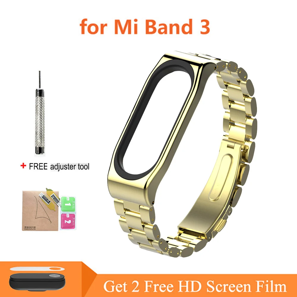 Mi3 Metal-B Gold Ремешок mi Band 4 mi Band 3, металлический ремешок для Xiaomi mi Band 3, браслет из нержавеющей стали, умный ремешок, сменный ремешок для mi Band 4/3 - Цвет: Mi3 Metal-B Gold