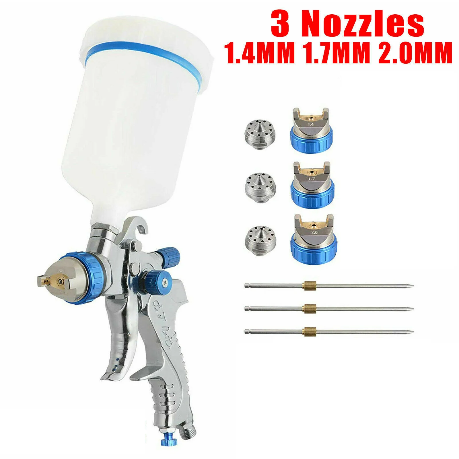 

600CC Cup Airbrush Gun Car Vehicle Paint Sprayer Air Regulator Airbrush with Compressor Gravity Feed 3 Nozzles Spray Paint Gun