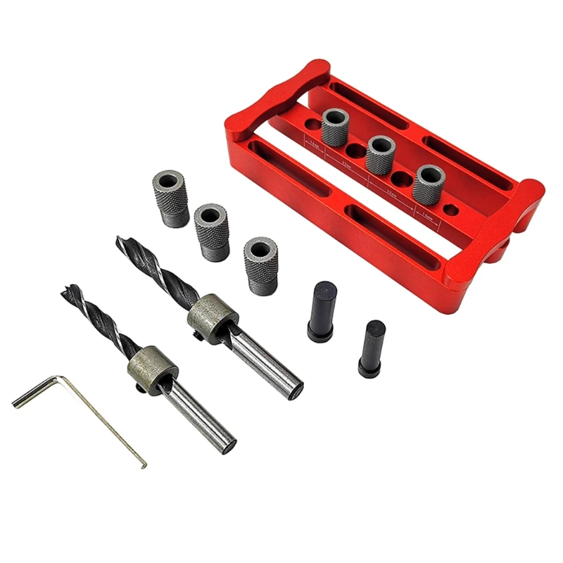 

Self Centering Dowelling Jig Kit Wood Dowel Hole Drilling Guide Woodworking Tool Punch Positioner Locator 3-Hole Drill