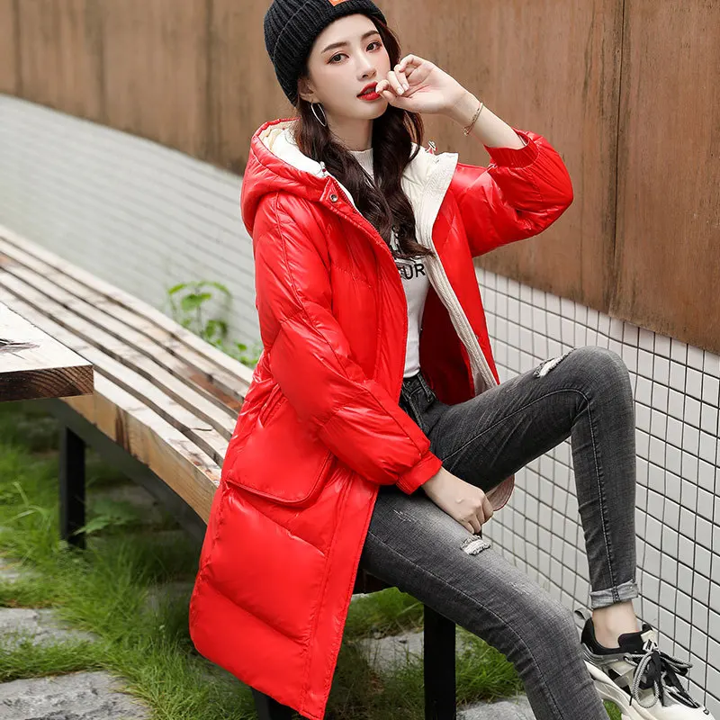 

The New Down Jacket Female Mid-length White Duck Down Thicken Trend Fashion Coat Hooded Zipper Slim-fit Women's Down Jacket