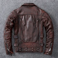 2021 Mens Genuine Leather Jackets Vintage Cowhide Motorcycle Jackets Brand Biker Leather Coat for Male