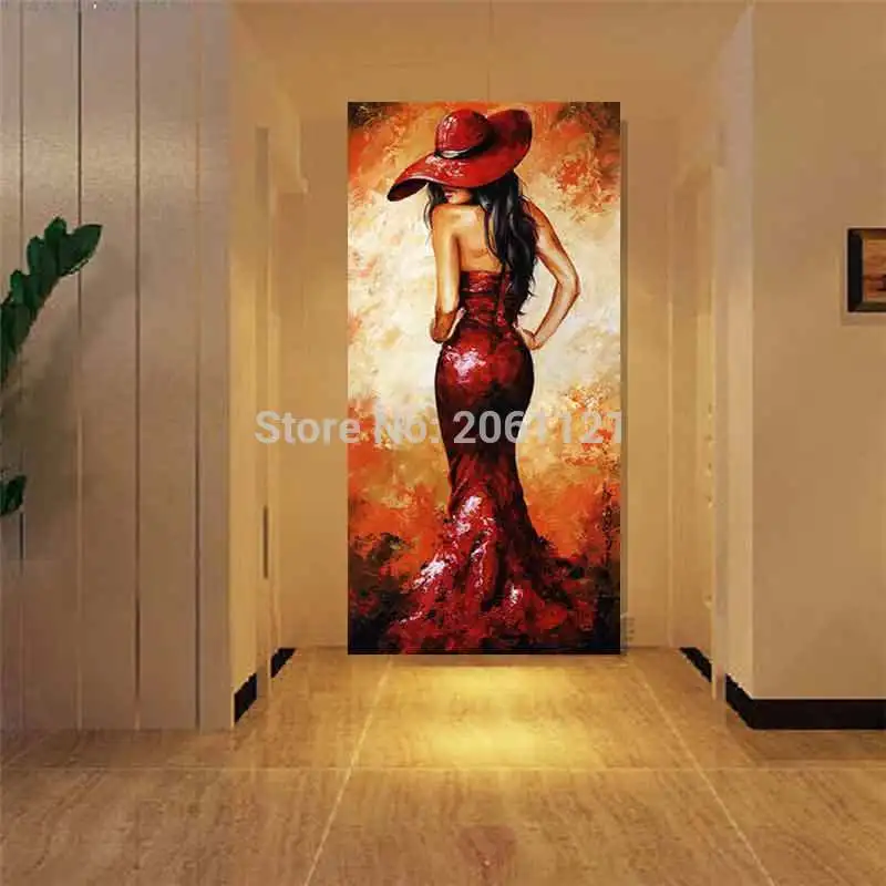 

handmade Large Fashion Modern Woman Painting Red Girl Canvas Oil Paintings For Living Room Lobby Hotel Decoration
