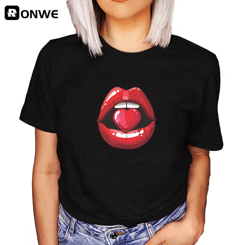 Женская забавная черная футболка с рисунком бабочки губ летняя одежда в стиле