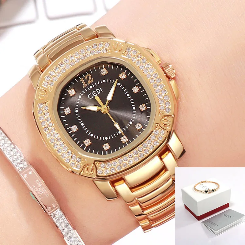 Gold Black Box GEDI, женские часы с ремешком из сплава, женские наручные часы, повседневные кварцевые женские часы,, роскошные часы, водонепроницаемые, relogio feminino - Цвет: Gold Black Box