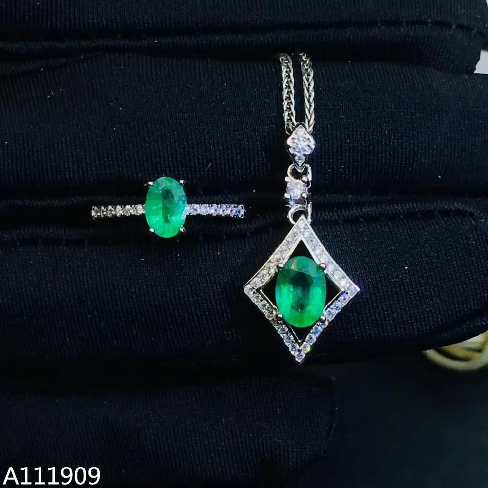 

KJJEAXCMY Boutique Jewelry 925 Sterling Silver Inlaid Natural Emerald Pendant Ring Ladies Suit Support Detection Luxurious