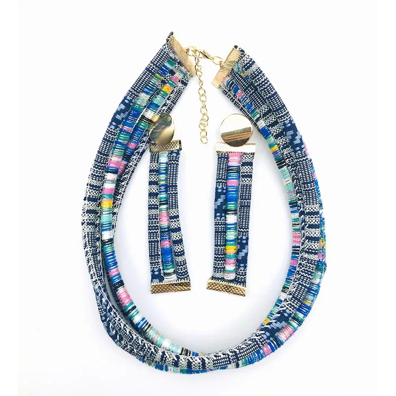 Набор женских ожерелий тканевая веревка в этническом стиле ожерелье с сережками
